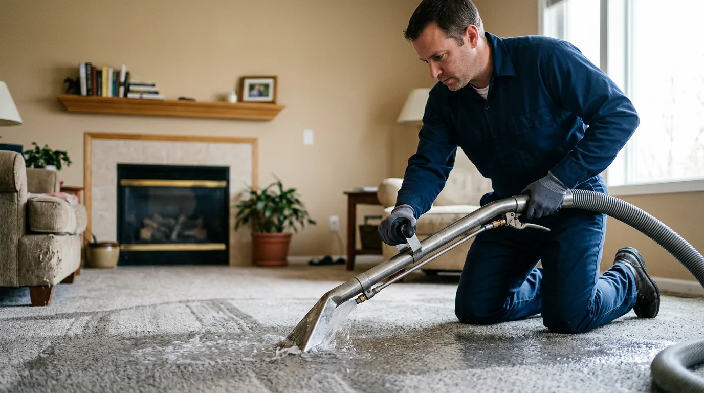Water damage restoration technician working near Mulvane, KS